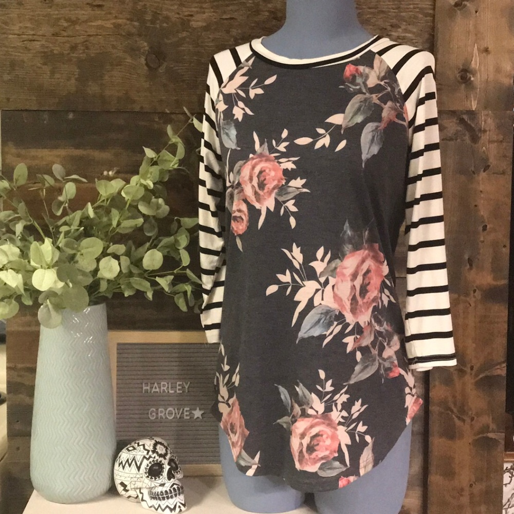 Stripe and Floral Pattern Raglan